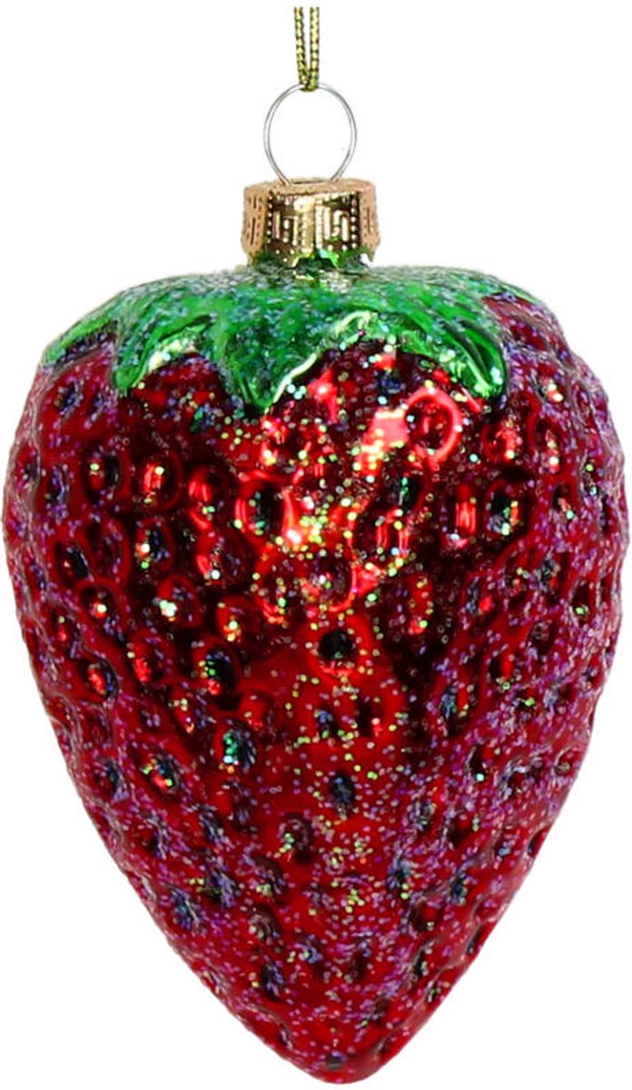 HD Collection Glazen Kerstornament Aardbei – Rood – 9,6 cm – Kerstboom Hanger – Trendy Kerstdecoratie