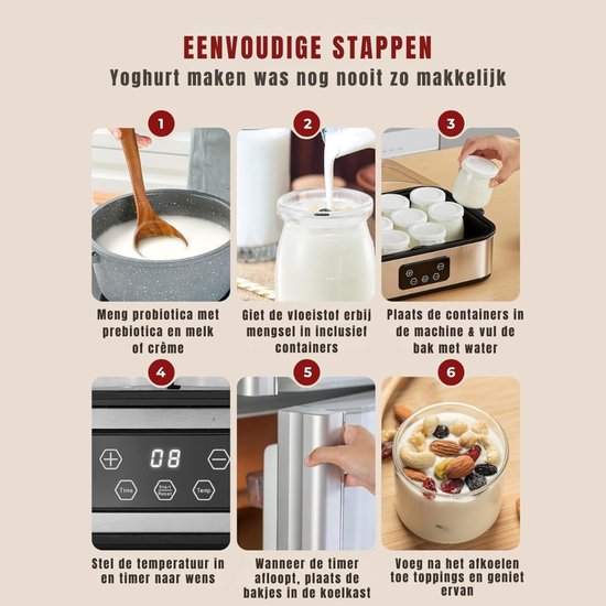 KIRA® Yoghurtmaker - Automatische Yoghurtmachine - 2-in-1 Yoghurtmaker & Ijsmachine - Zilver/Zwart - ‎37cm x 27cm x 14cm van Kira — afbeelding 4