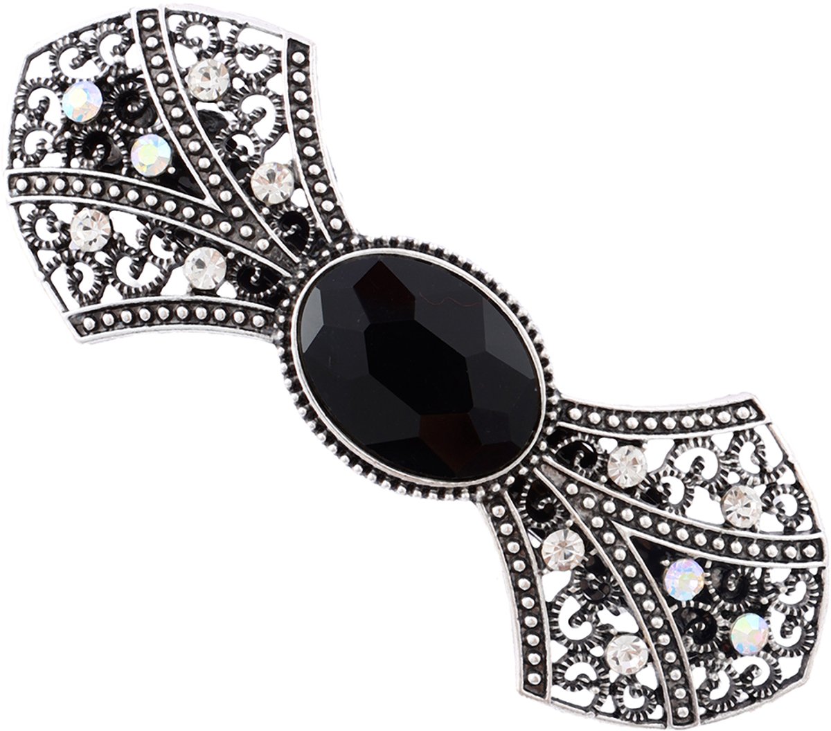 Emilie collection - Haarspeld - zilver - steen zwart - Vintage look Haarclip