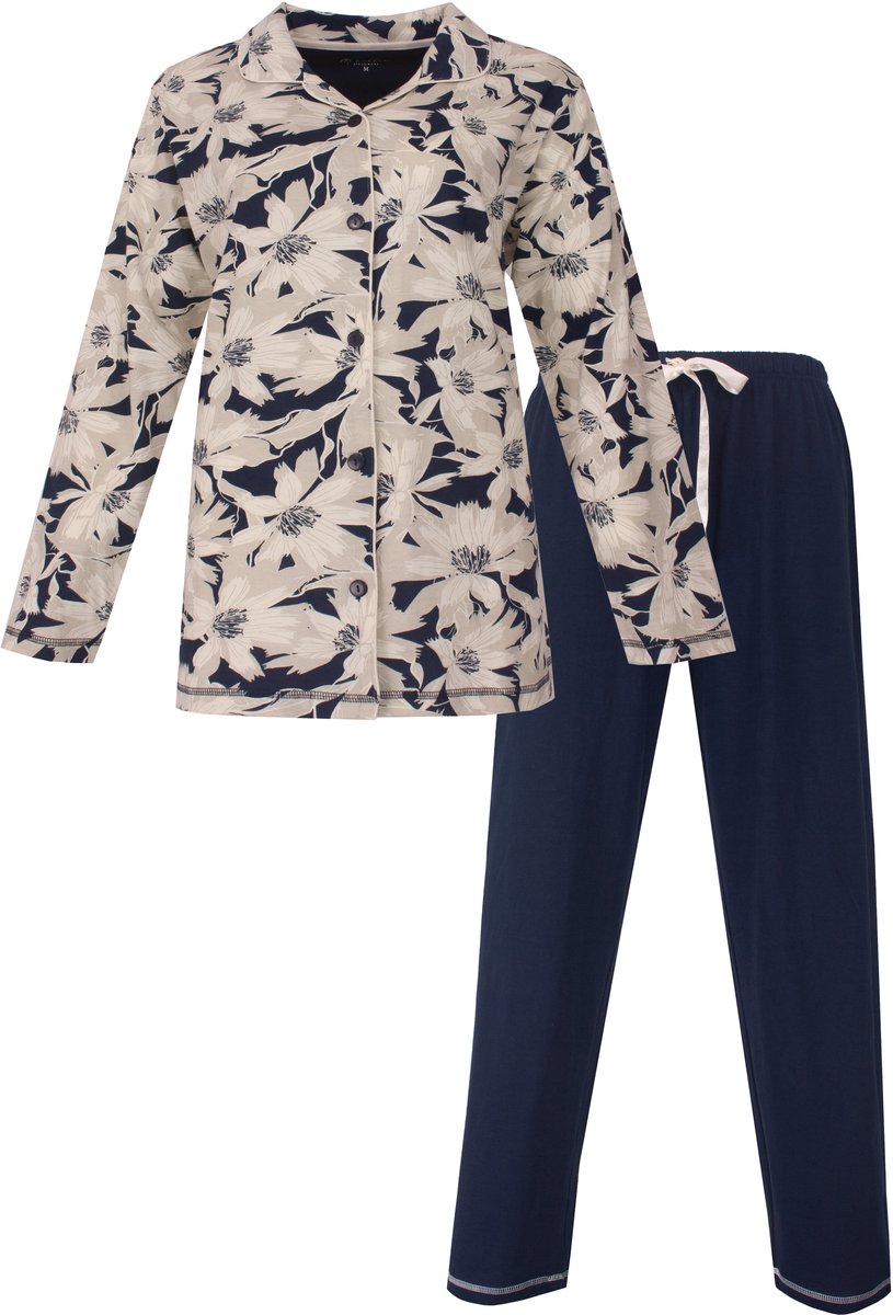 Medaillon Dames Pyjama - Doorknoop - Katoen - Donker Blauw Maat M