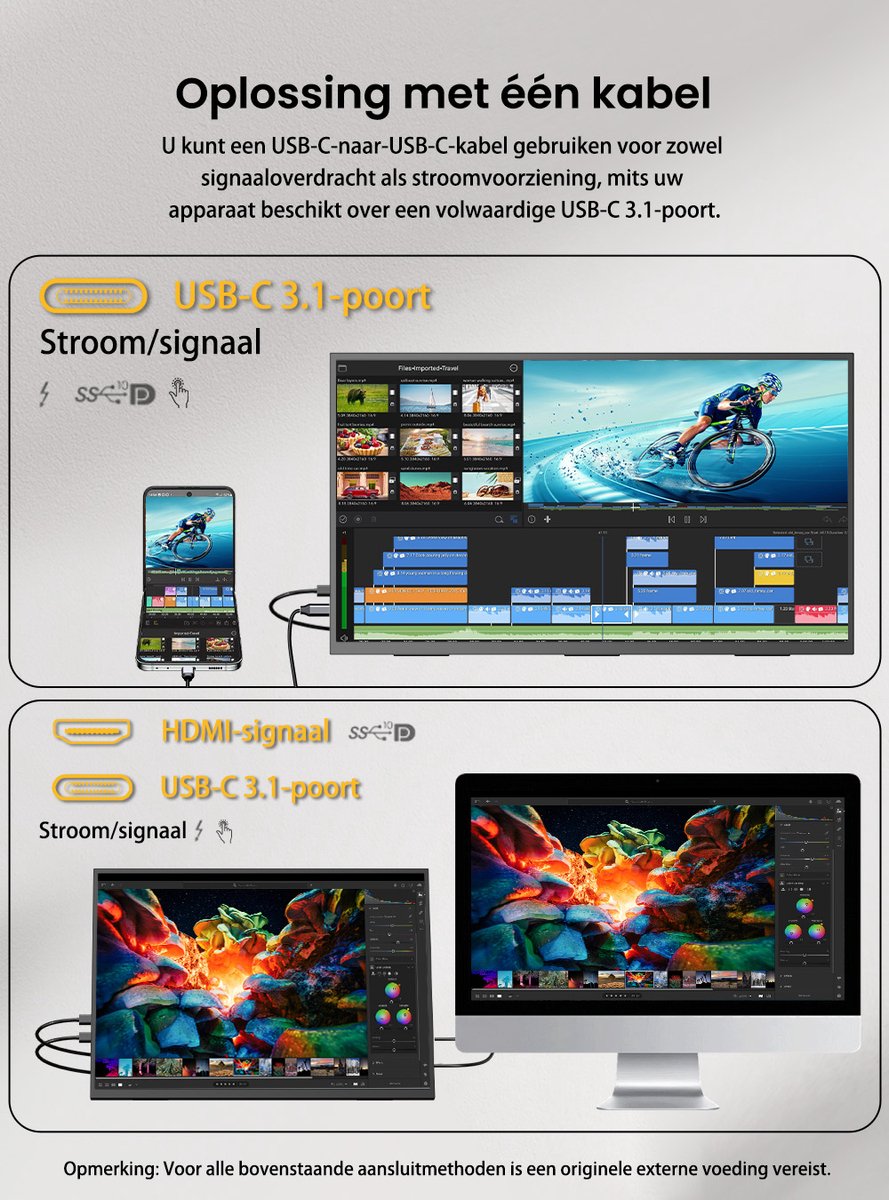 UPERFECT 23.8-inch draagbare monitor met geïntegreerde houder, 3840x2160 QLED 4K, USB-C thumbnail 2
