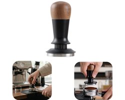 Koffiestamper - stamper voor poeder - koffiestampgereedschap - roestvrijstalen poederstamper - met handvat - stevig - gemakkelijk schoon te maken - keukenaccessoires - geschikt voor koffie, koffiemachine, café (bruin, 5,1*10,6 cm)