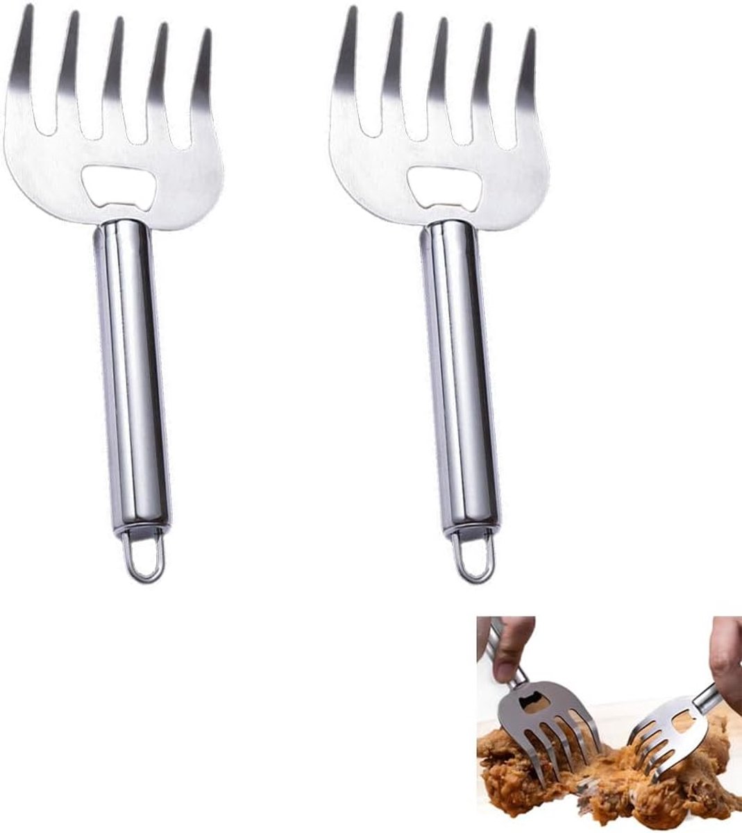 Roestvrijstalen Vleesversnipperaar - Snijhulp - Pulled Pork Klauwen - Barbecue Vleessnijtang - Keukenaccessoire - 18,5 x 7 cm - Geschikt voor het grillen van kip en rundvlees van restaurantkwaliteit
