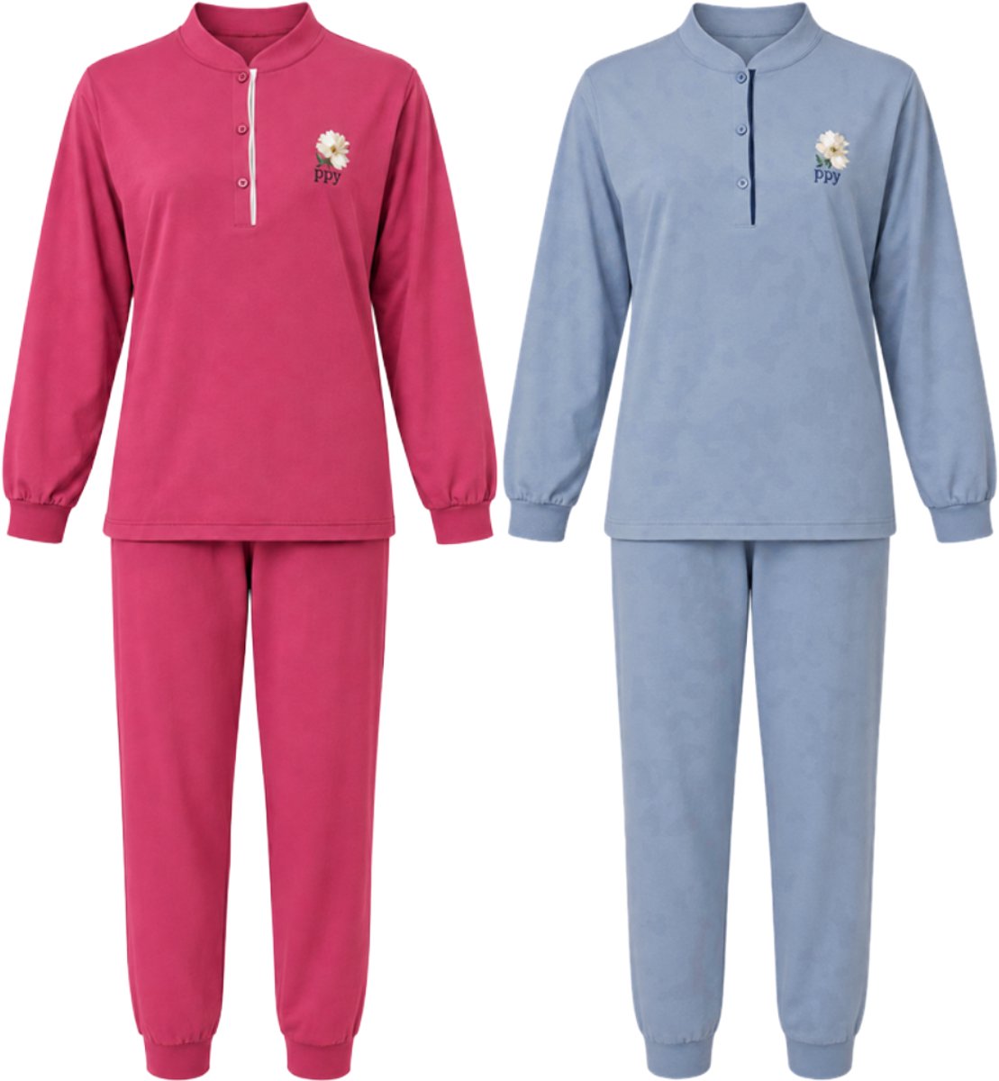 Lunatex - dames pyjama 124295 - all season - 100% katoen - blauw - maat 3XL
