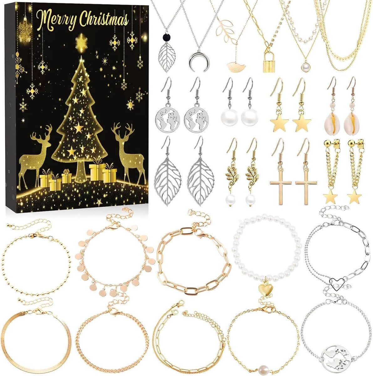 24-Daags Sieraden Adventskalender 2025 voor Dames - Met 24 Verrassingen en Beauty Cadeaus - Unieke Kerstkalender met Modeaccessoires en Cosmetica