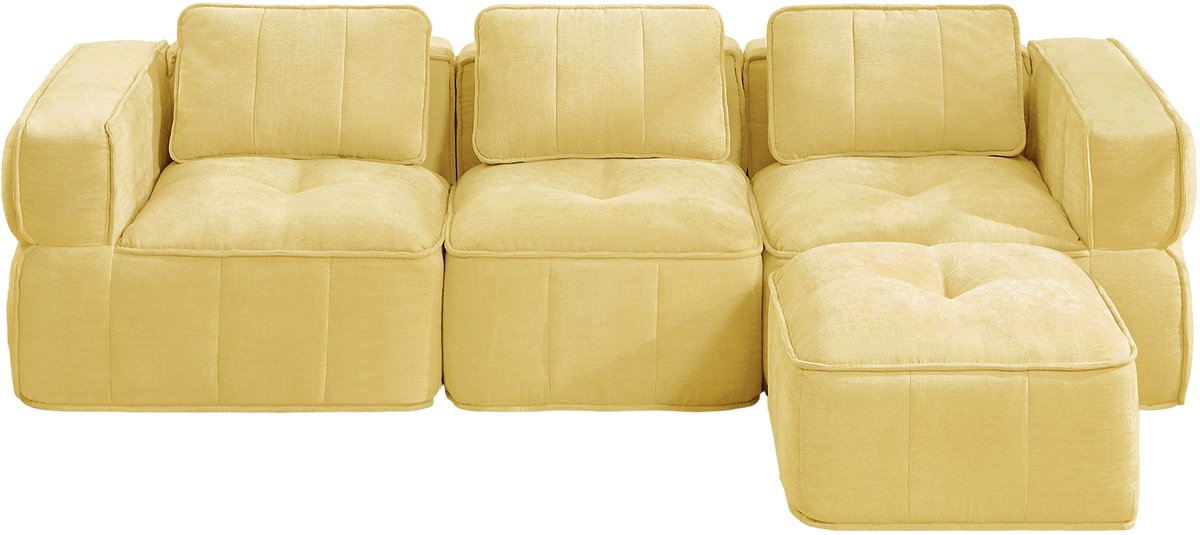 HAUSS SPOLE Hoekbank - Modulaire 3-Zits Bank Met Hocker - L-Vormig En Frameloos Comfort - Voor Woonkamer En Lounge - Polyester Geel