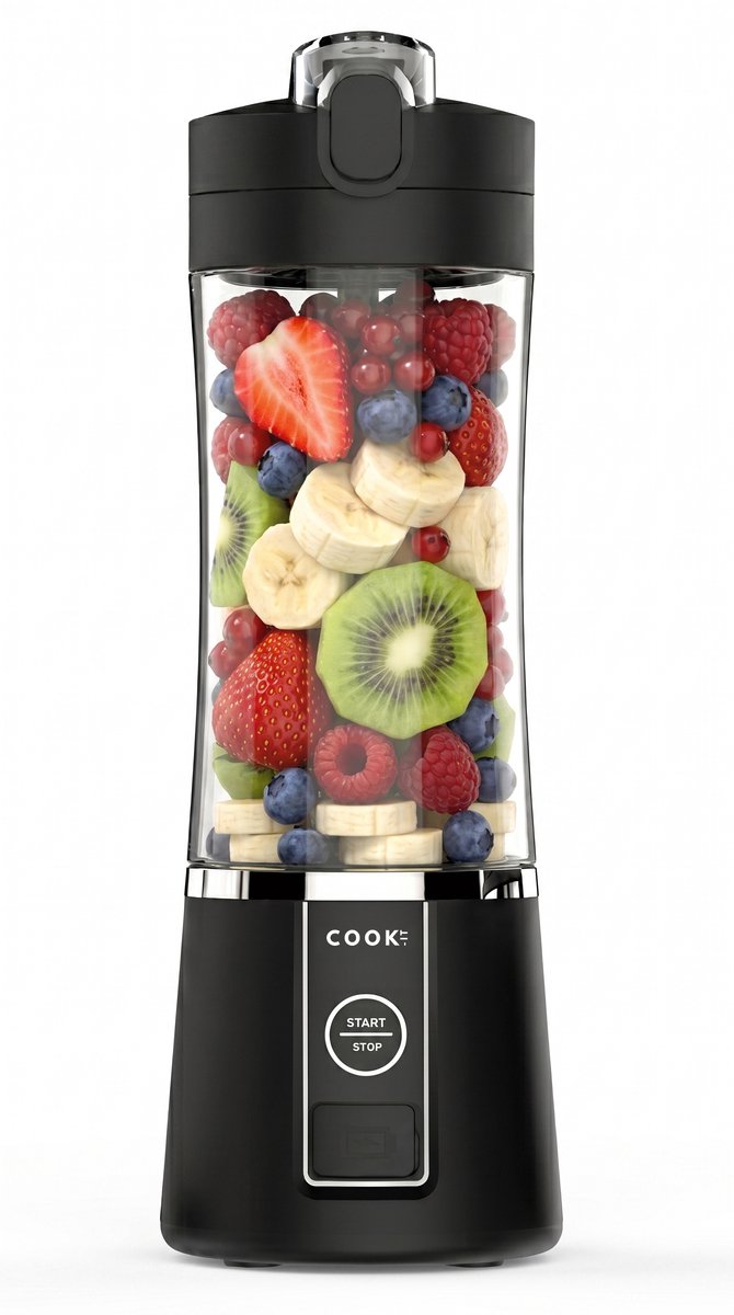COOK-IT Draadloze Smoothie Blender 380ml - Oplaadbare Mini Blender - Smoothie Maker met Drinkbeker - Compact & Licht - Ideaal voor Onderweg