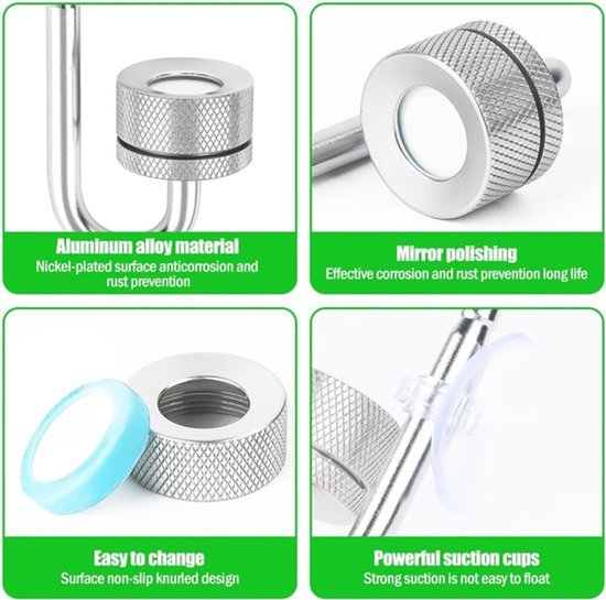 CO2-diffuser - aquariumverstuiver - CO2-diffuser met zuignappen en U-buis - kooldioxidediffuser - glazen buis - aluminiumlegering - bubbler accessoires voor aquarium - zoetwatervisplanten - aquascaping benodigdheden - aquariumbewoners — afbeelding 5