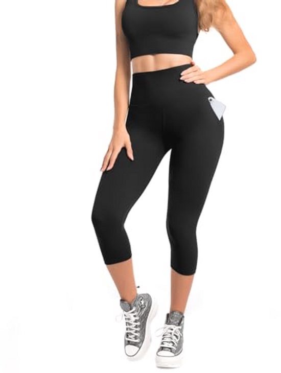 Hoge Taille 3/4 Legging Dames - Opaque Elastische Legging met Zakken — afbeelding 3