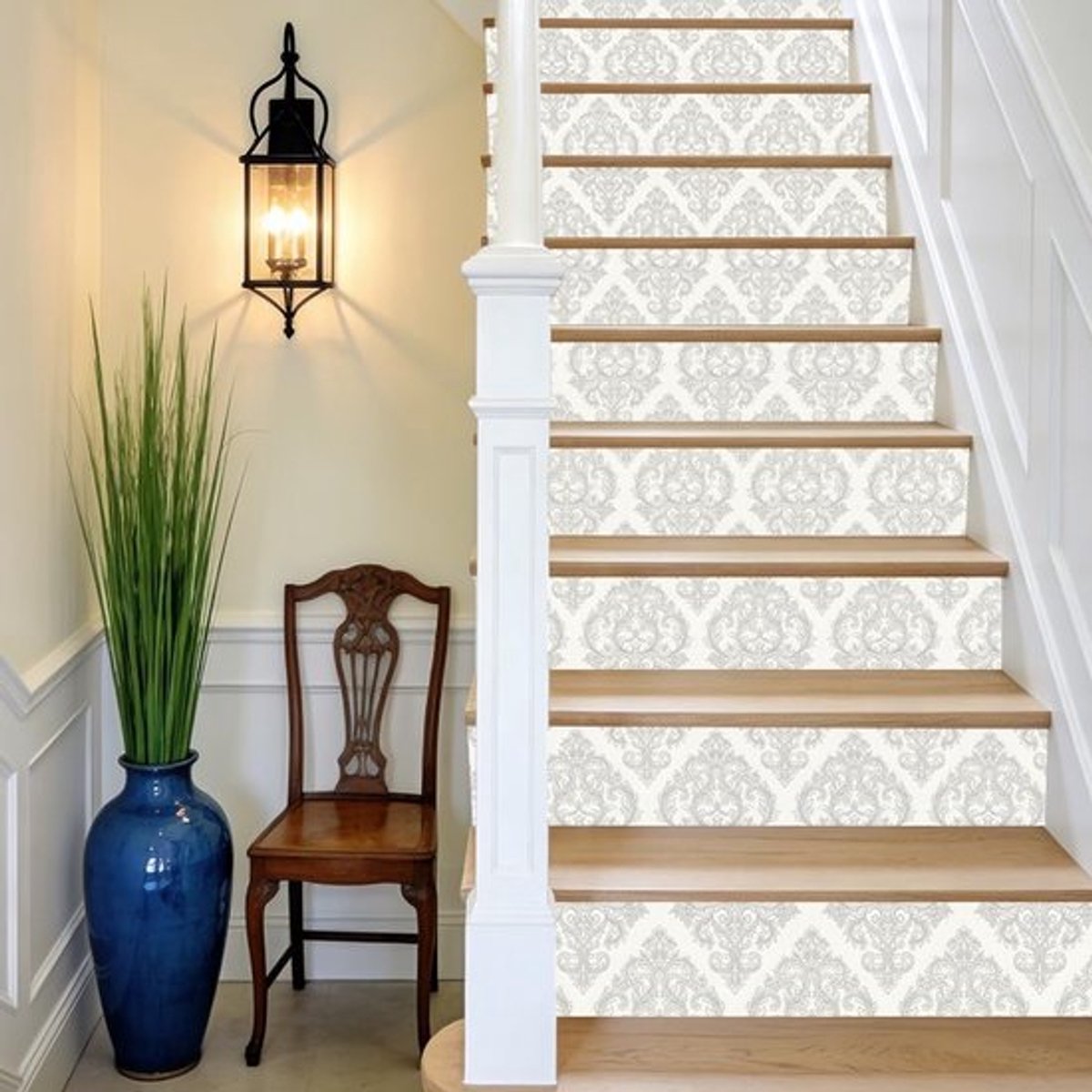 Vintage bloemenpatroon trapstickers, 15 stuks zelfklevend PVC voor trappen, decoratieve wandafbeeldingen, 100 x 18 cm, ideaal voor interieur en huisdecoratie