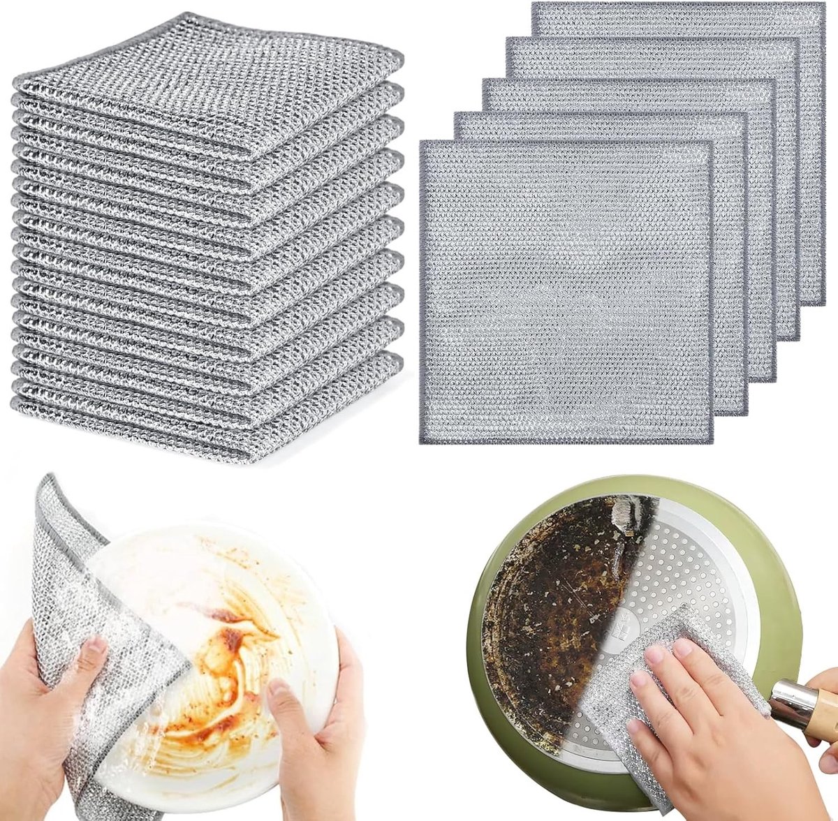 Set van 15 multifunctionele afwasdoeken van metaaldraad, krasbestendig en geschikt voor nat en droog gebruik in de keuken, voor spoelbakken en aanrechten