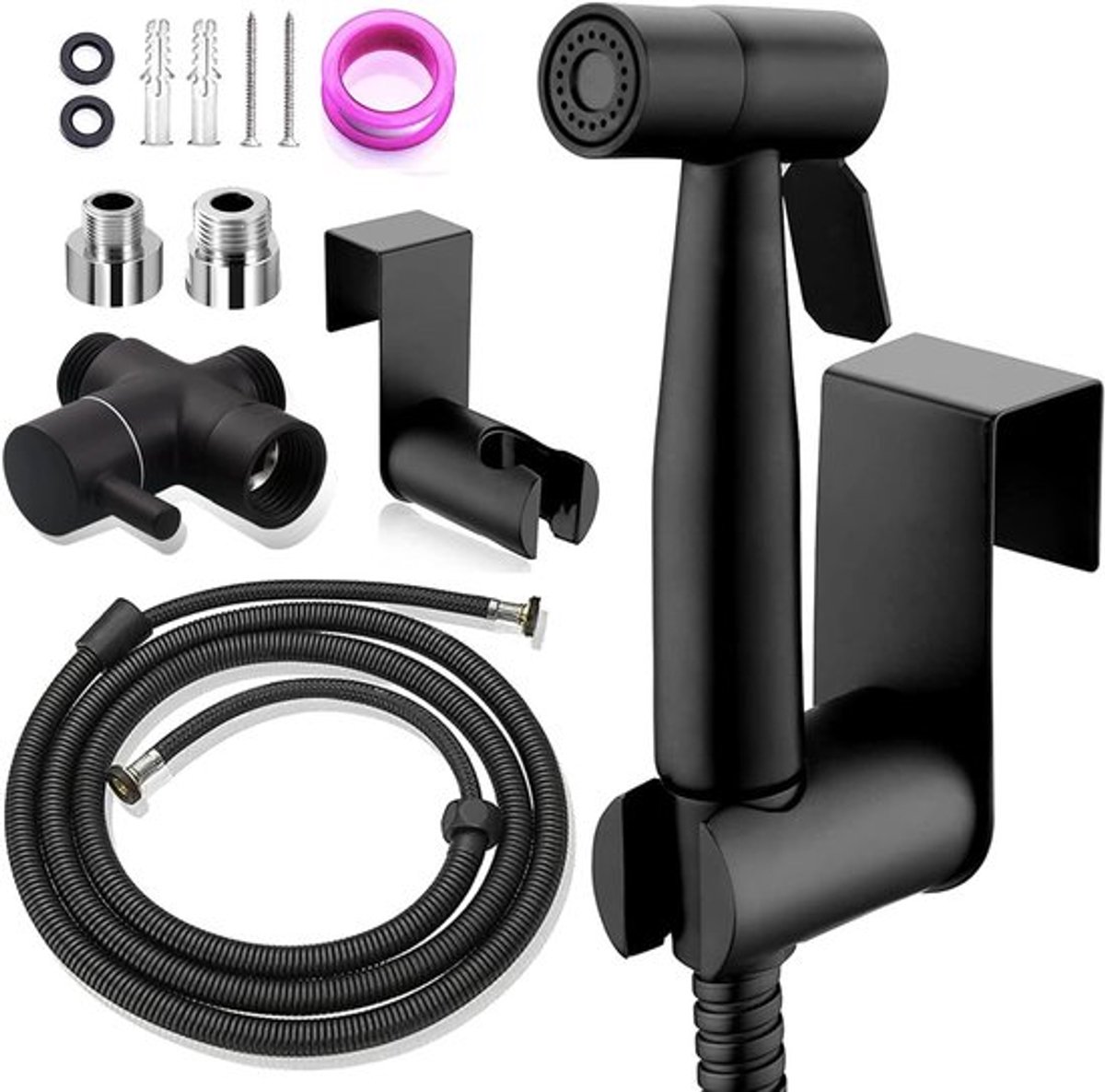 Premium RVS Bidet Handdouche Set met G1/2 Inch Ventiel en G3/8 Inch Adapter voor Badkamer, Hygiëne en Toiletgebruik