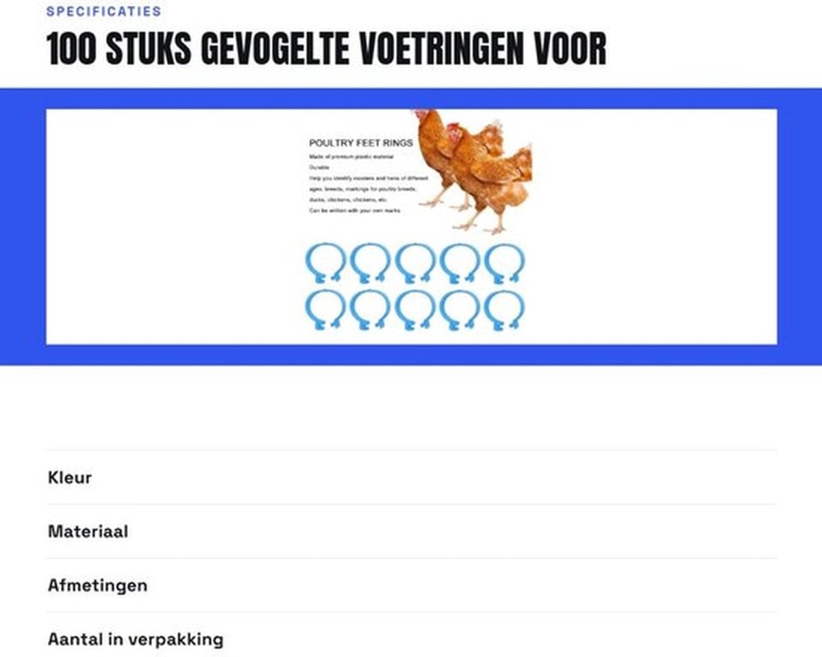 Voetring 100 stuks - Pluimvee Beenringen - Kunststof PP - Geschikt voor Kippen/Eenden/Ganzen - Duurzaam - Identificatie Ringen - Pluimvee Ring
