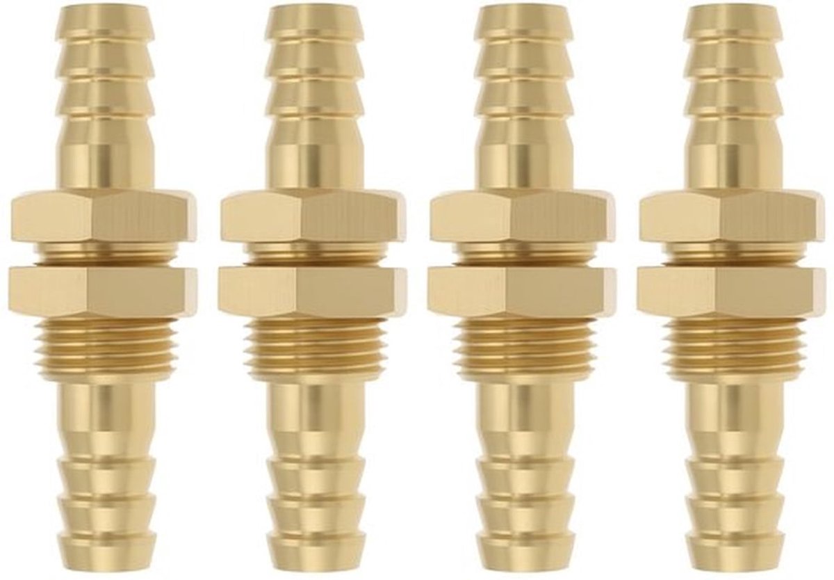Slangconnector 8mm - Messing Fitting - Dual Connector - Voor Brandstof/Water/Lucht - 4 Stuks - Corrosiebestendig - Pijpconnector