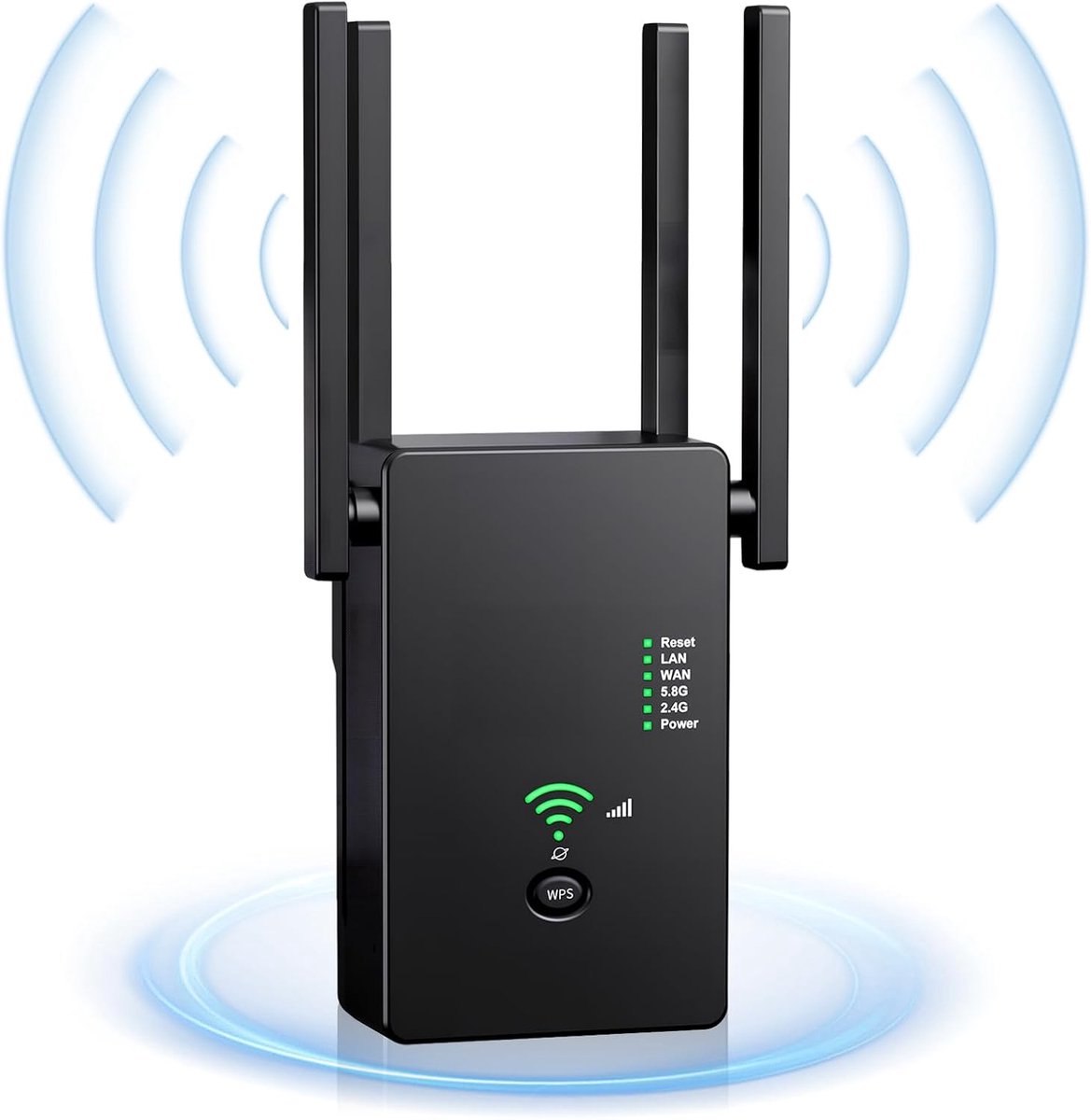 Nieuwe, krachtige wifi-signaalversterker (2026), wifi-versterker met 4 antennes, LAN/WAN-poort, internetbox compatibel met alle Ethernet-poorten.