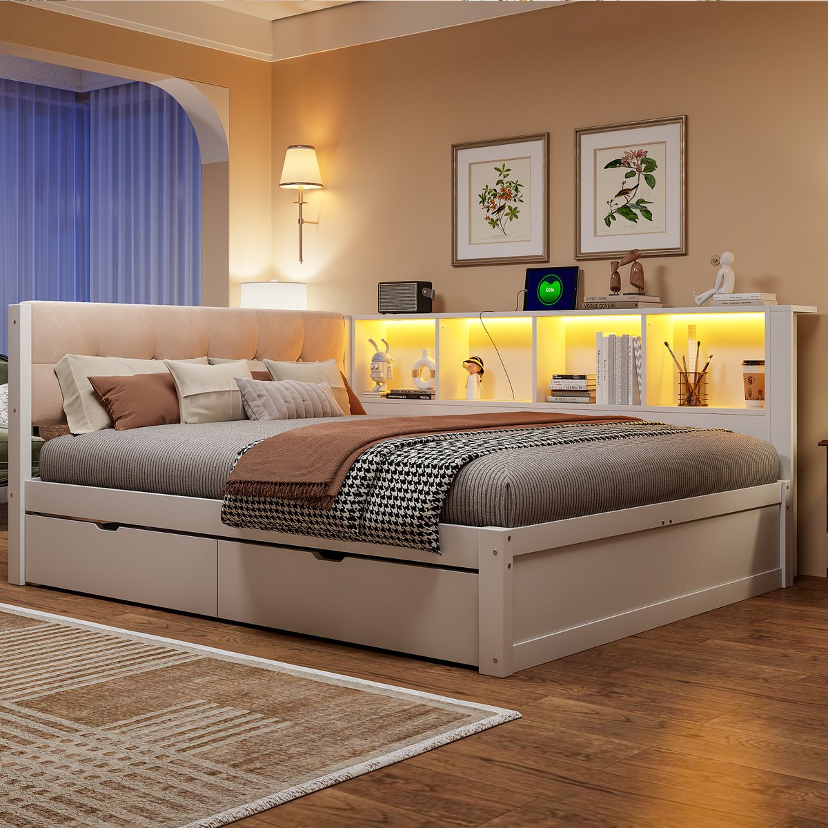 Dagbed 140x200 cm - Met LED-Verlichting - Met Opbergruimte - Met Lades - Wit