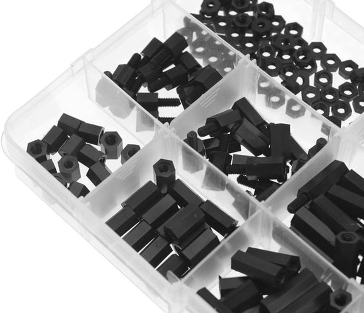 260 stks Zwart M-F Hex Spacers Schroef Moer M3 Nylon Stand-off Kit - Roestvrij - Geschikt voor Elektronica - Inclusief 60 M3 Moeren