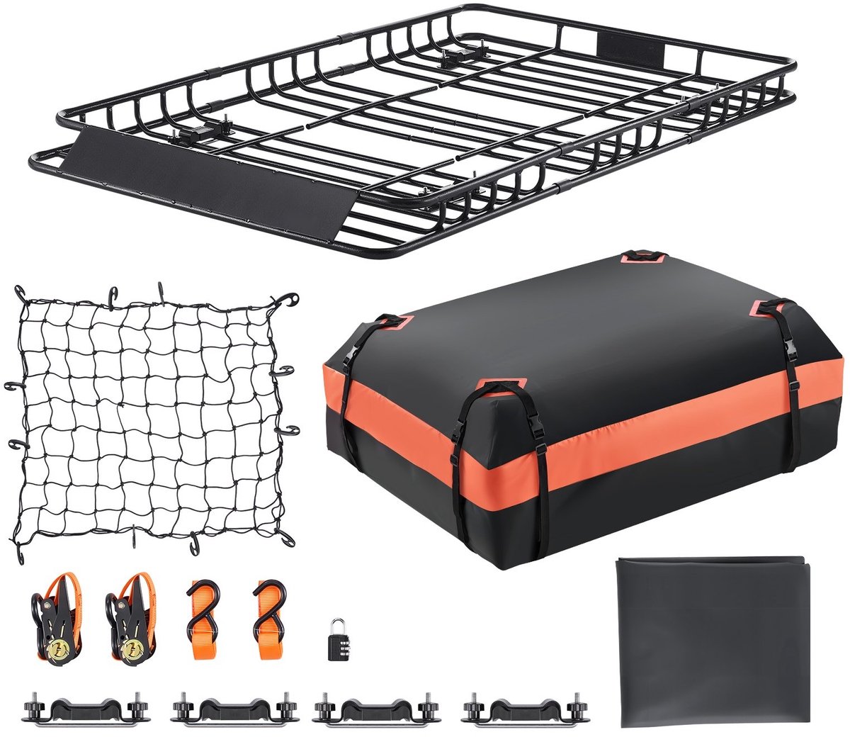 Autodakmand - Dakbagagemand 162,5 x 99 x 10,5 cm - Draagvermogen 113,4 kg - Waterdichte Bagagetas - Gaasbodem - Spanbanden - Zwart