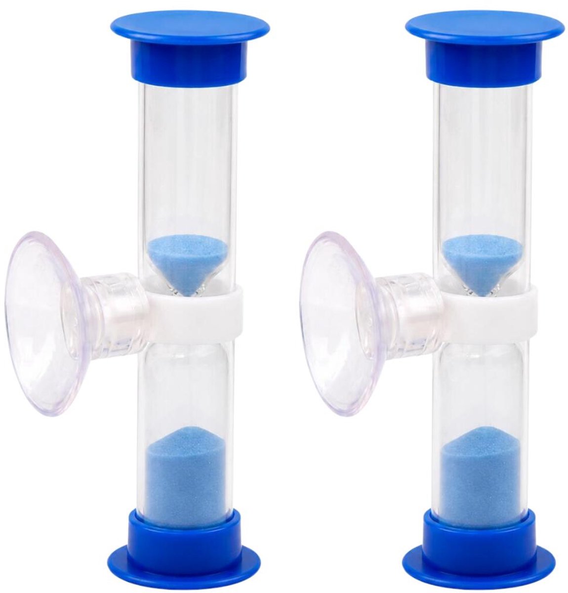 Bellatio Design Zandloper - 2x - douche / badkamer timer - zuignap - 5 minuten - blauw