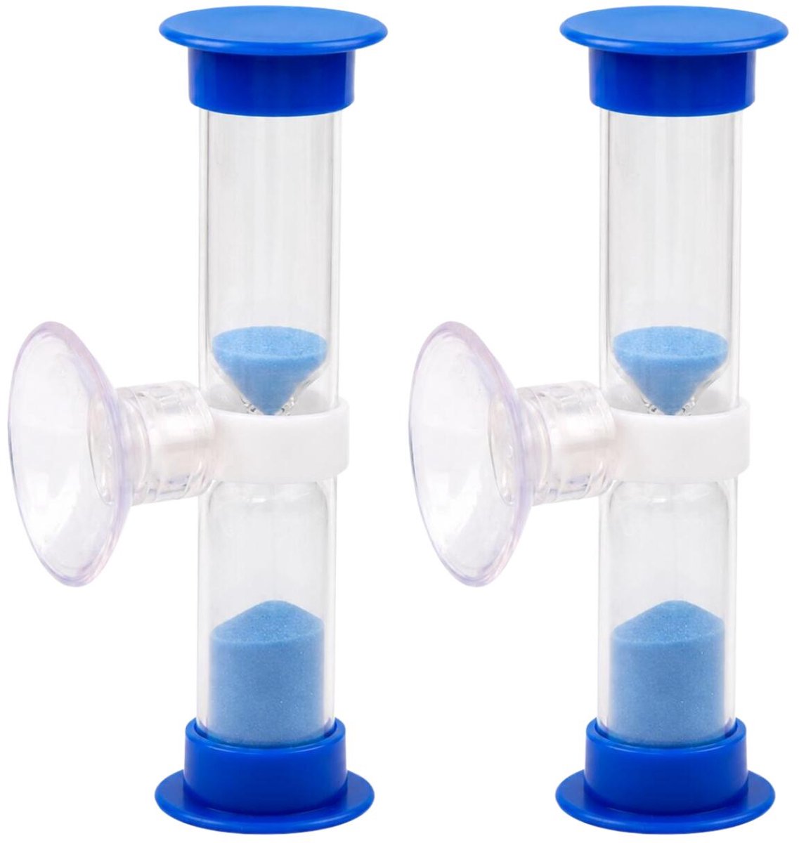 Bellatio Design Zandloper - 2x - douche / badkamer timer - zuignap - 2 minuten - blauw - tanden poetsen