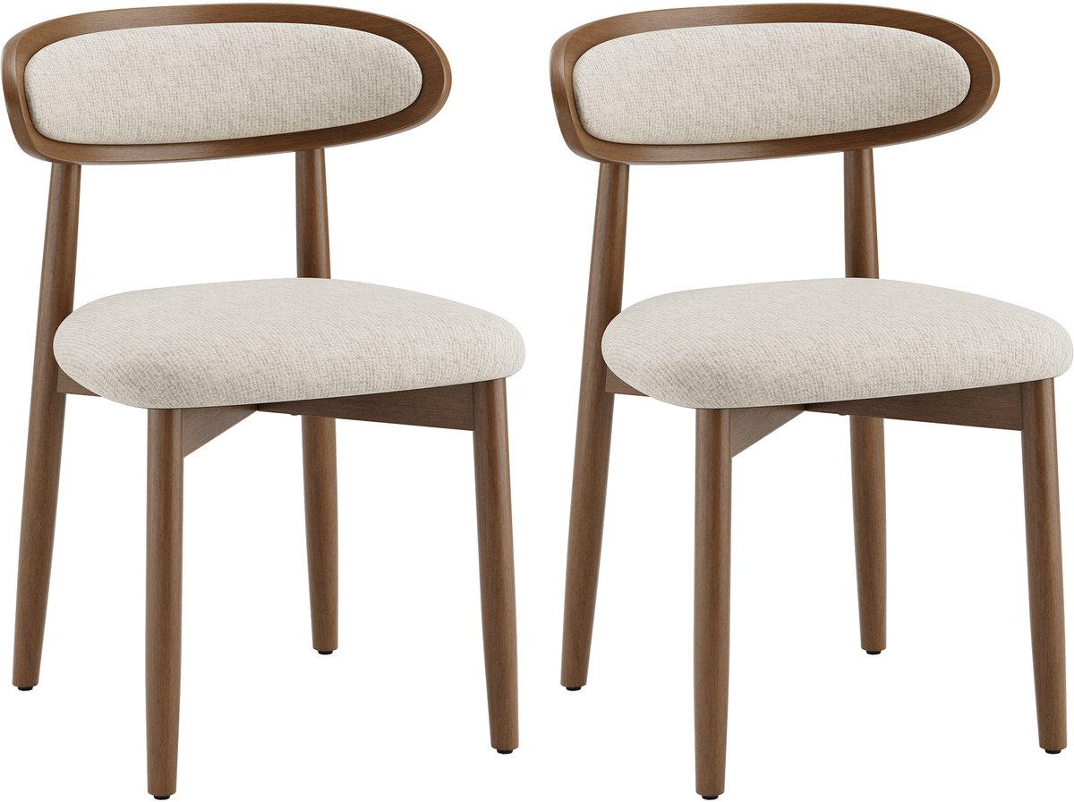 COLAMY Set van 2 Eetkamerstoelen van Massief Hout – Scandinavisch Design – Ergonomische Rugleuning – Gewatteerde Zitting – Lendensteun – Beige