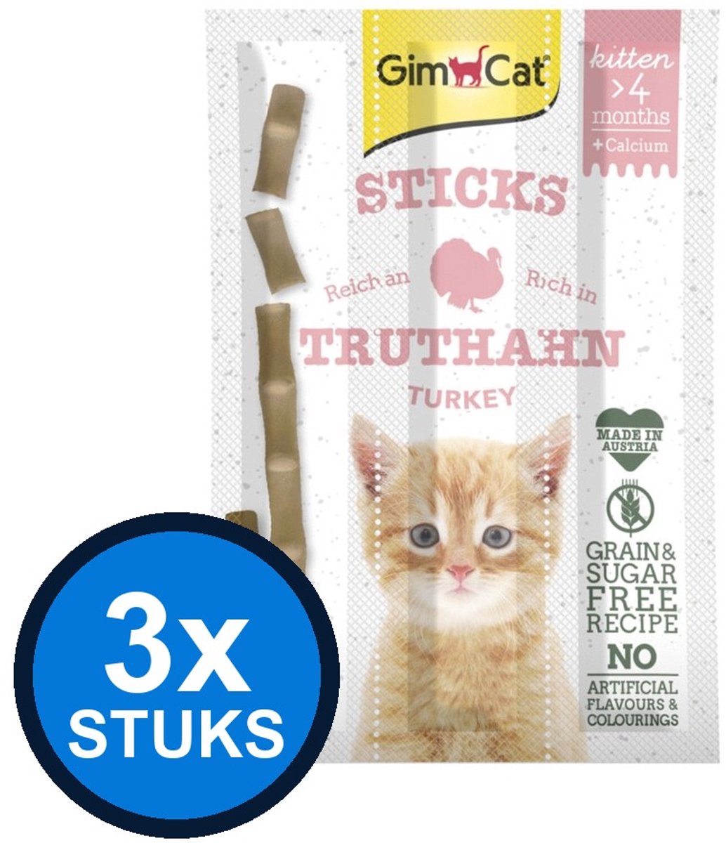 3x GimCat Sticks Kitten Kalkoen - Kattensnack - 3 stuks