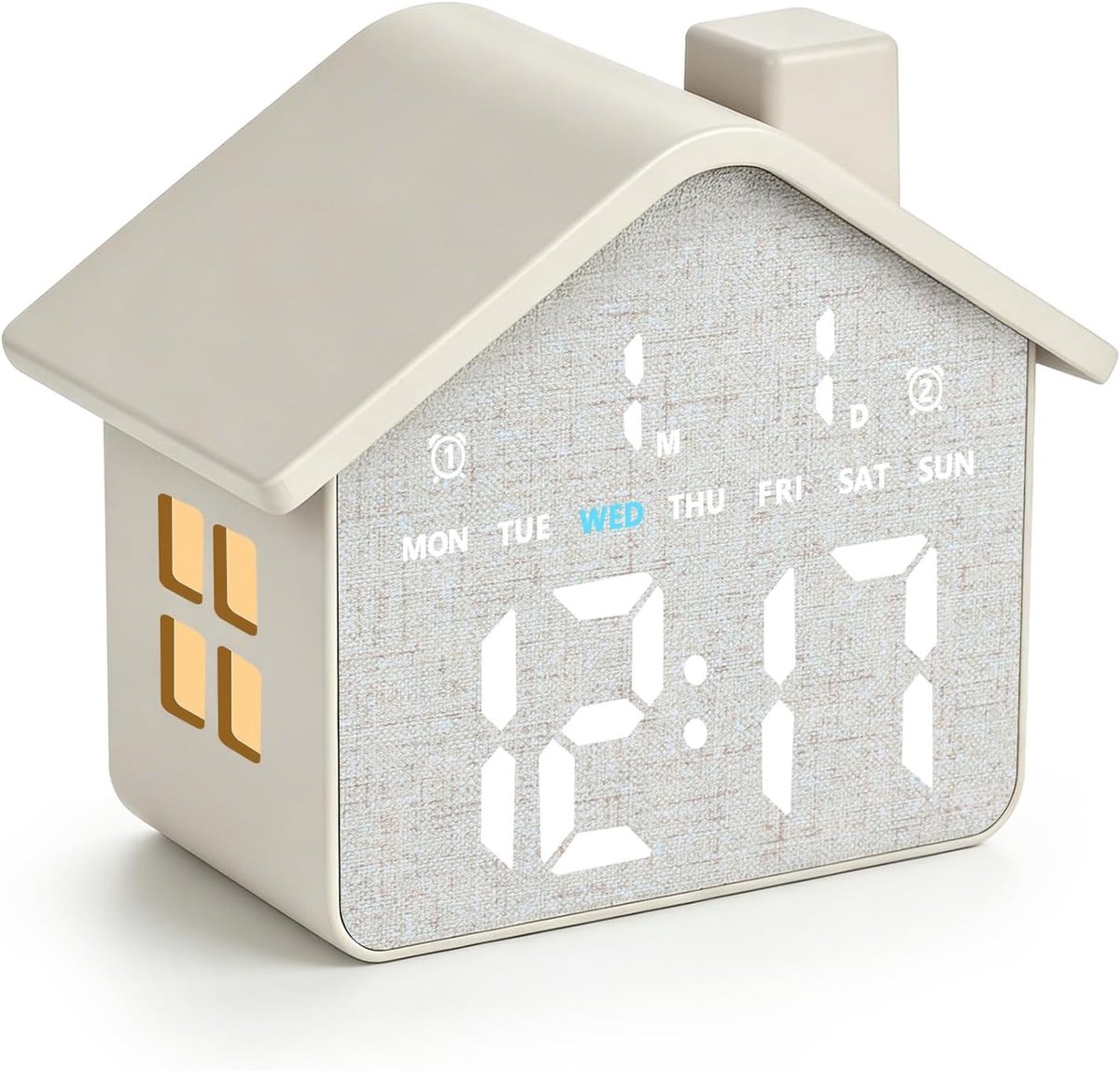 Huis Wekker - Linnengrijs - LED Digitale Klok met Nachtlampje - Voor Slaapkamer en Zware Slapers
