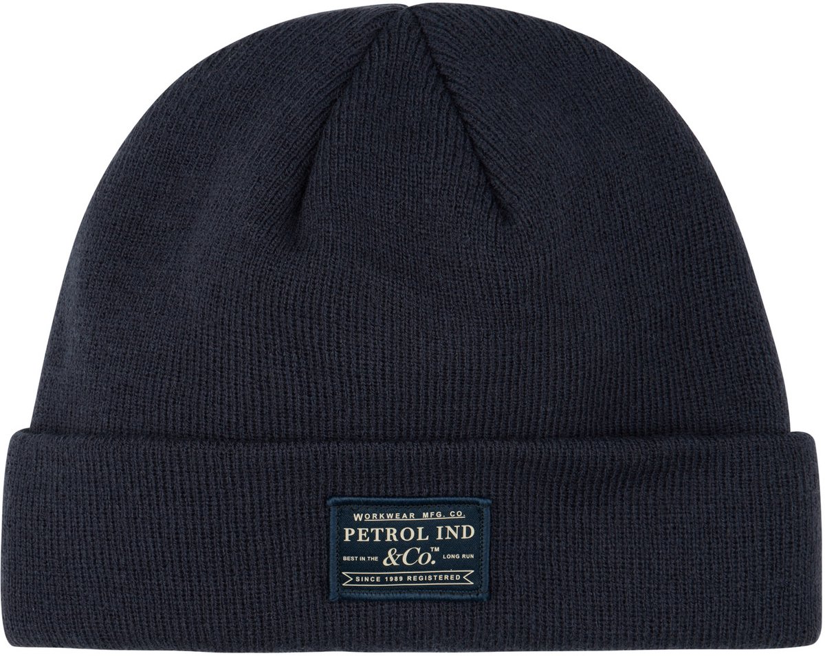 Petrol Industries - Heren Geribde beanie met patch irontrail - Blauw - Maat OS
