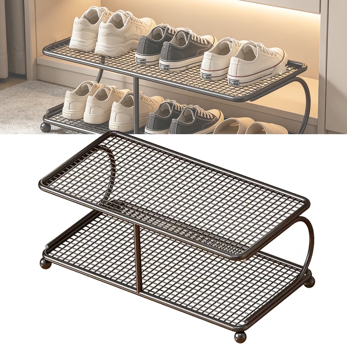 Schoenenrek Met 2 Niveaus - Metalen Schoenenrek Voor In De Kast - Schoenopbergorganizer - Voor Ingangen Van Studentenkamers
