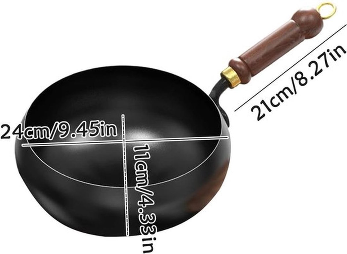 Handgesmede antiaanbakpan - met glazen deksel - 24 cm - geschikt voor inductie, gas en keramische kookplaten - zwart