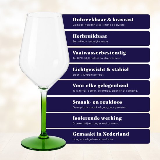 HappyGlass Lady Abigail plastic wijnglazen - Set van 4 kunststof herbruikbare wijnglazen - 47cl - Bottle green steel - BPA-vrij Tritan — afbeelding 2