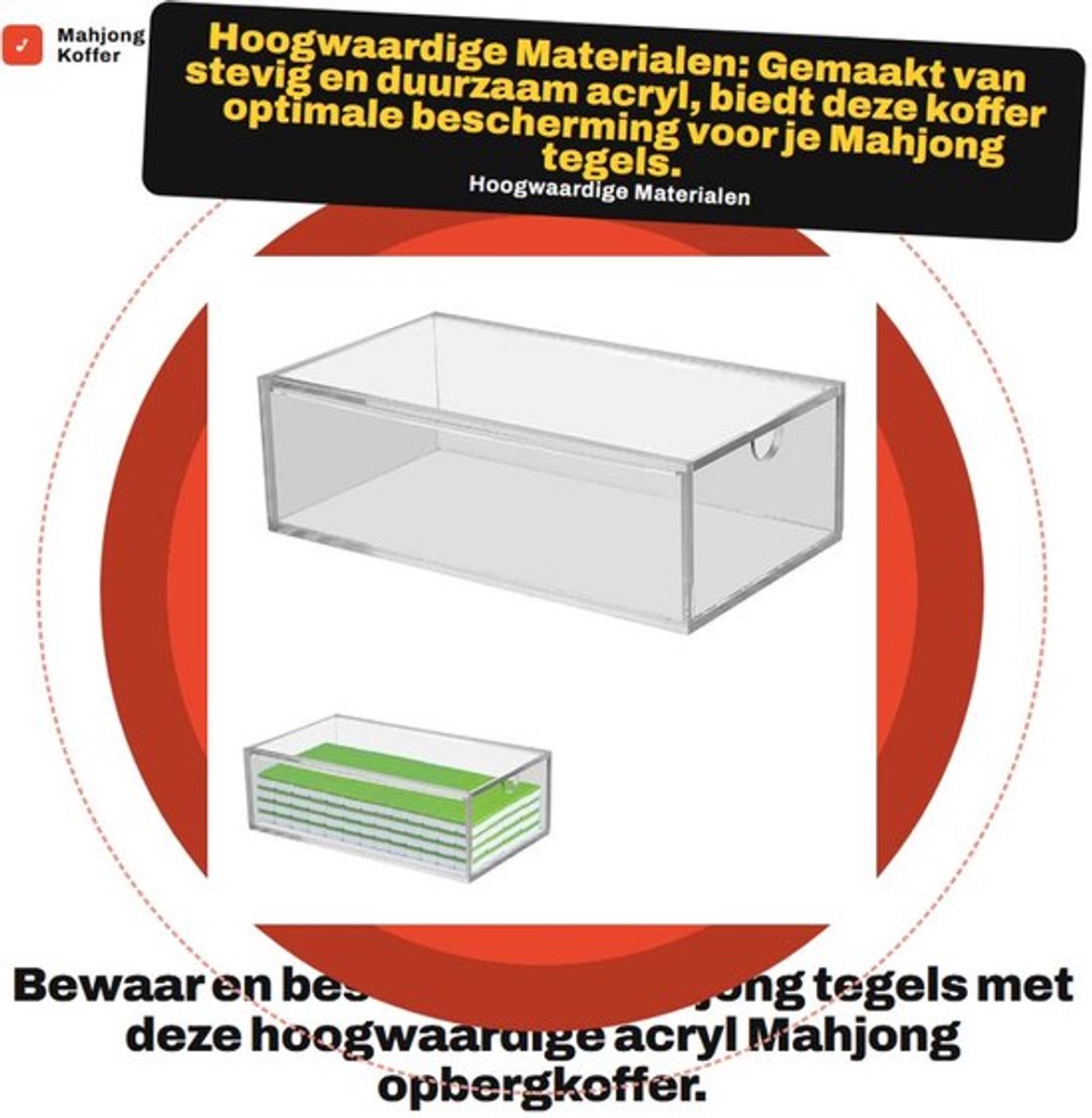 Mahjong Koffer Transparant - Acryl Opbergkoffer - Tegeldisplaydoos - Geschikt voor Standaardformaat Mahjong Tegels - Afmetingen 24,2 x 13,4 x 7,8 cm - Opbergdoos