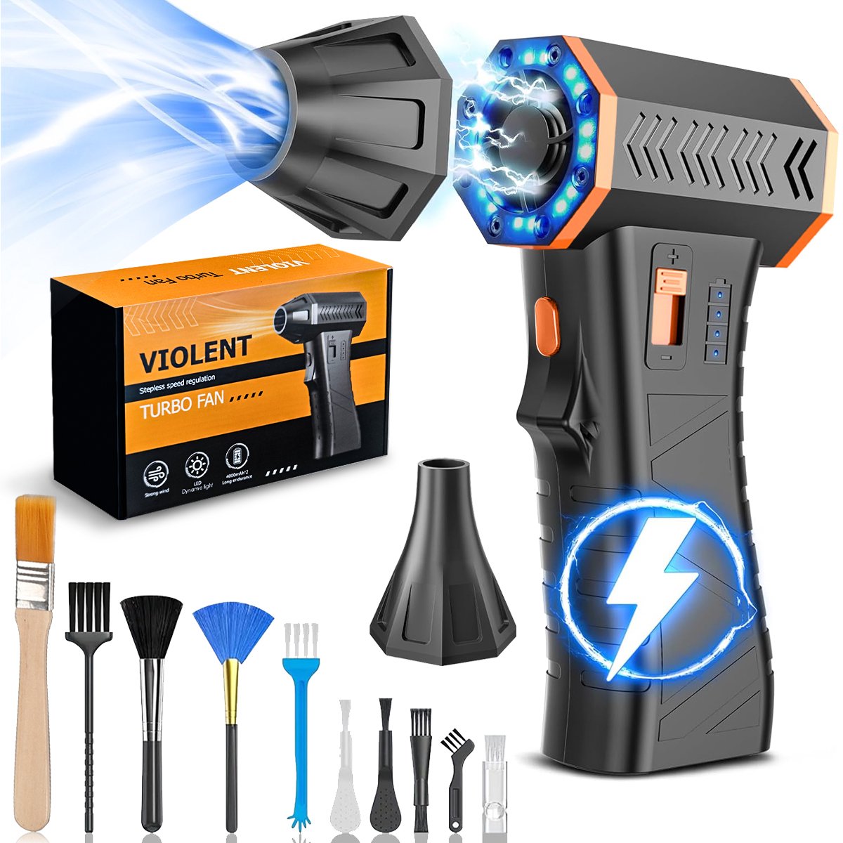 FOSMET Auto Stofzuiger - Elektrische Luchtblazer - Handstofzuiger - 300000RPM - Luchtblazer & Stofblazer - Perslucht Turbo Fan - 4 Standen - Draadloos Handheld - Voor Computer, Laptop, Toetsenbord, Auto & Elektronica