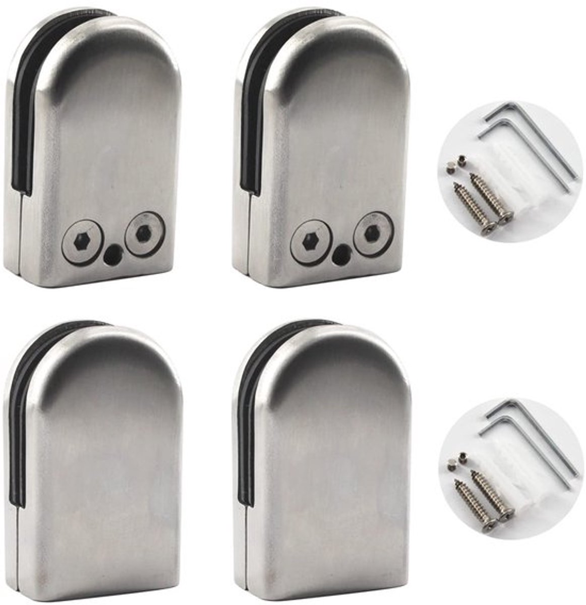 Glazen Klem Verstelbaar - Ronde Klemhouder - Roestvrij Staal - 4 Stuks - Geschikt voor 16-17 mm Glas - Inclusief Micro-Stelschroeven - Glasbeugel