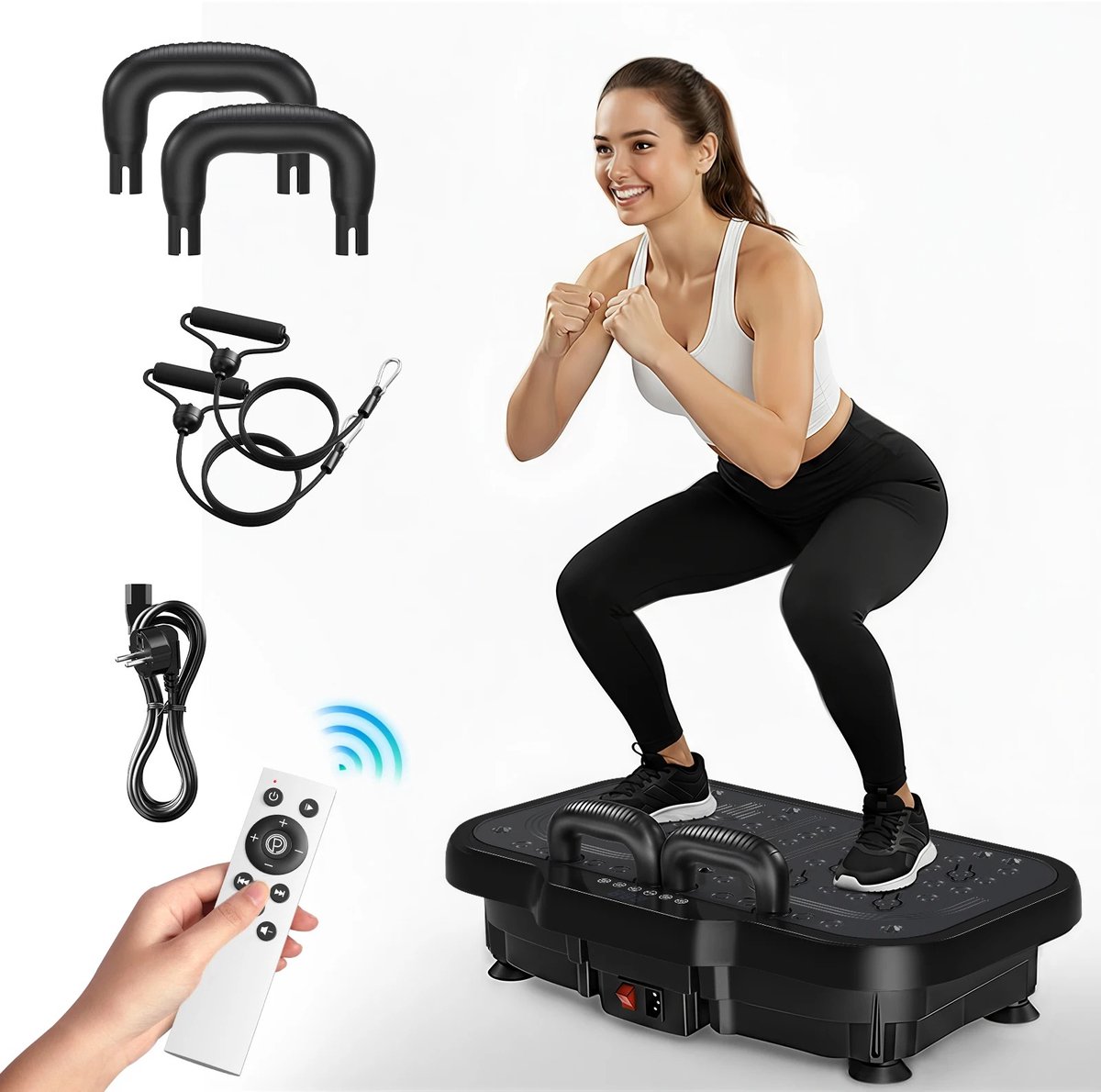 Velori Trilplaat - Vibratieplatform - Trilplatform voor Thuisfitness - Full Body Trainer - 180 Snelheden - 150 kg Draagvermogen - Bluetooth - Weerstandsbanden - 56,5 x 34,5 x 17,5 cm
