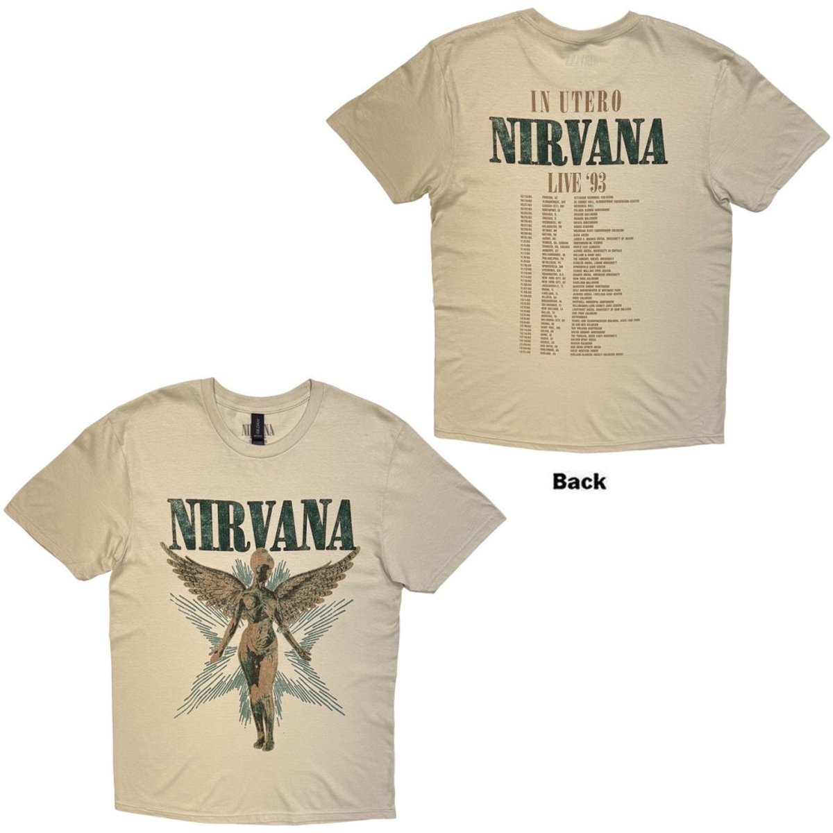 Nirvana - Angel Vintage Heren Tshirt - S - Creme