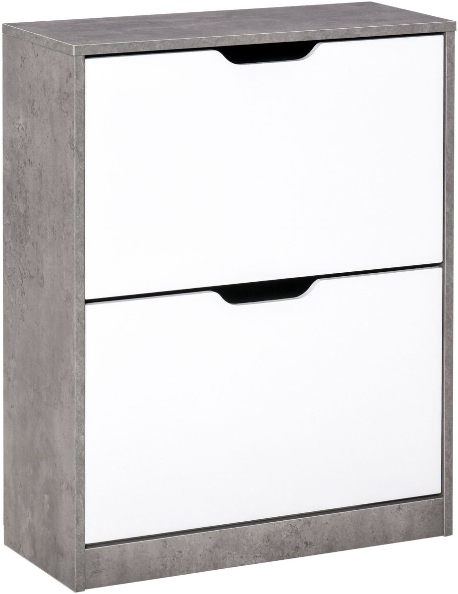 SCHOENENKAST 2-VERGELIJKING - ruimtebesparende schoenkast met 2 uitschuifbare lades - 62,5 x 26 x 81 cm - grijs en wit