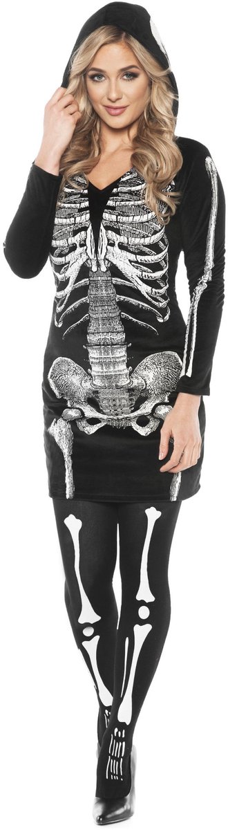 Skelet Hoodie Jurk Kostuum - Halloween Magere Hein Kostuum