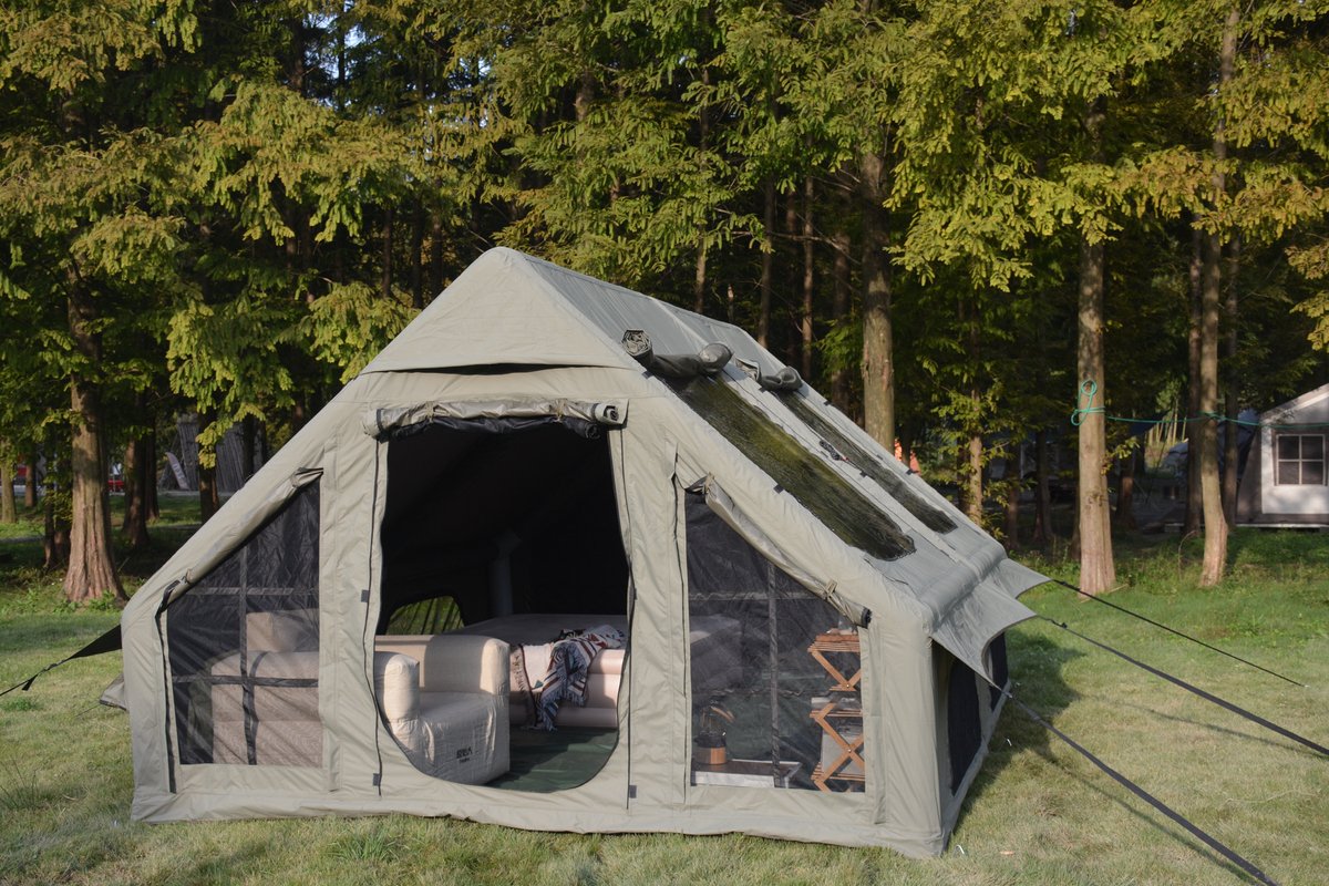 Intebiki Opblaasbare Tent - Geschikt voor 7-8 personen - 400*300*200 cm - Luchtmatras Tent - Luxe Campingtent - PU 3000mm Waterdicht - UPF50+ UV-bestendig - Legergroen