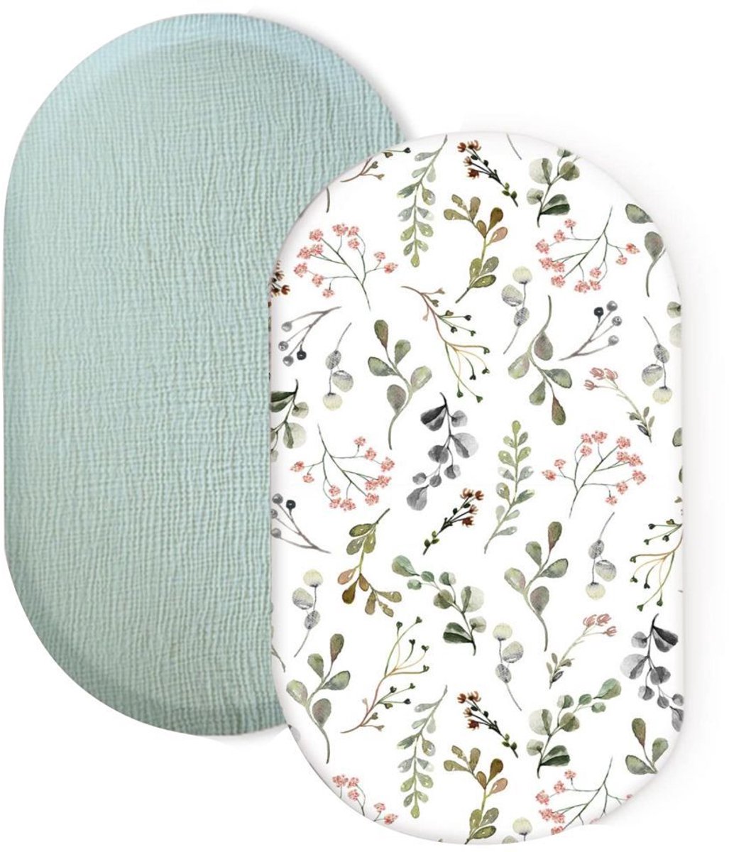 Wieg hoeslaken set van 2 stuks - ademend mousseline katoen - afneembaar wasbaar buitenhoes - geschikt voor babywieg matras - 32 * 17 inchStijl 34