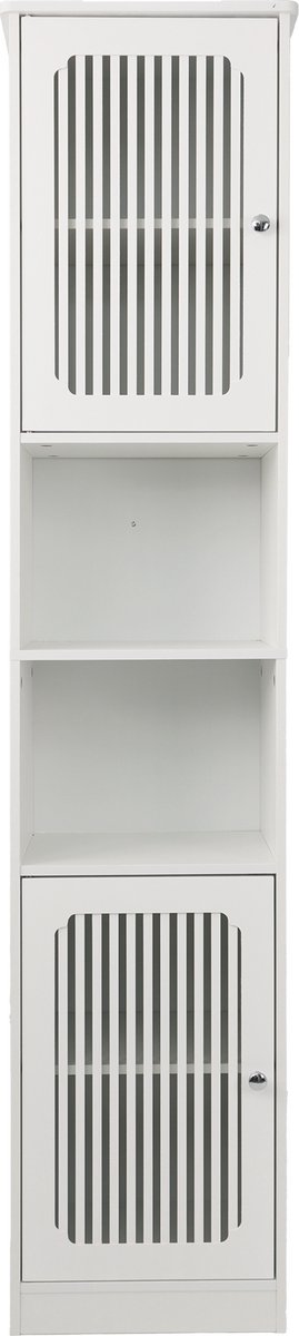 Badkamerkast - Hoge kast - Staande kast-Kolomkast – Lamellendeur –Verstelbaar – Vochtbestendig - Smal - Badkamer - 36x30x163 cm- 1 stuk-Wit