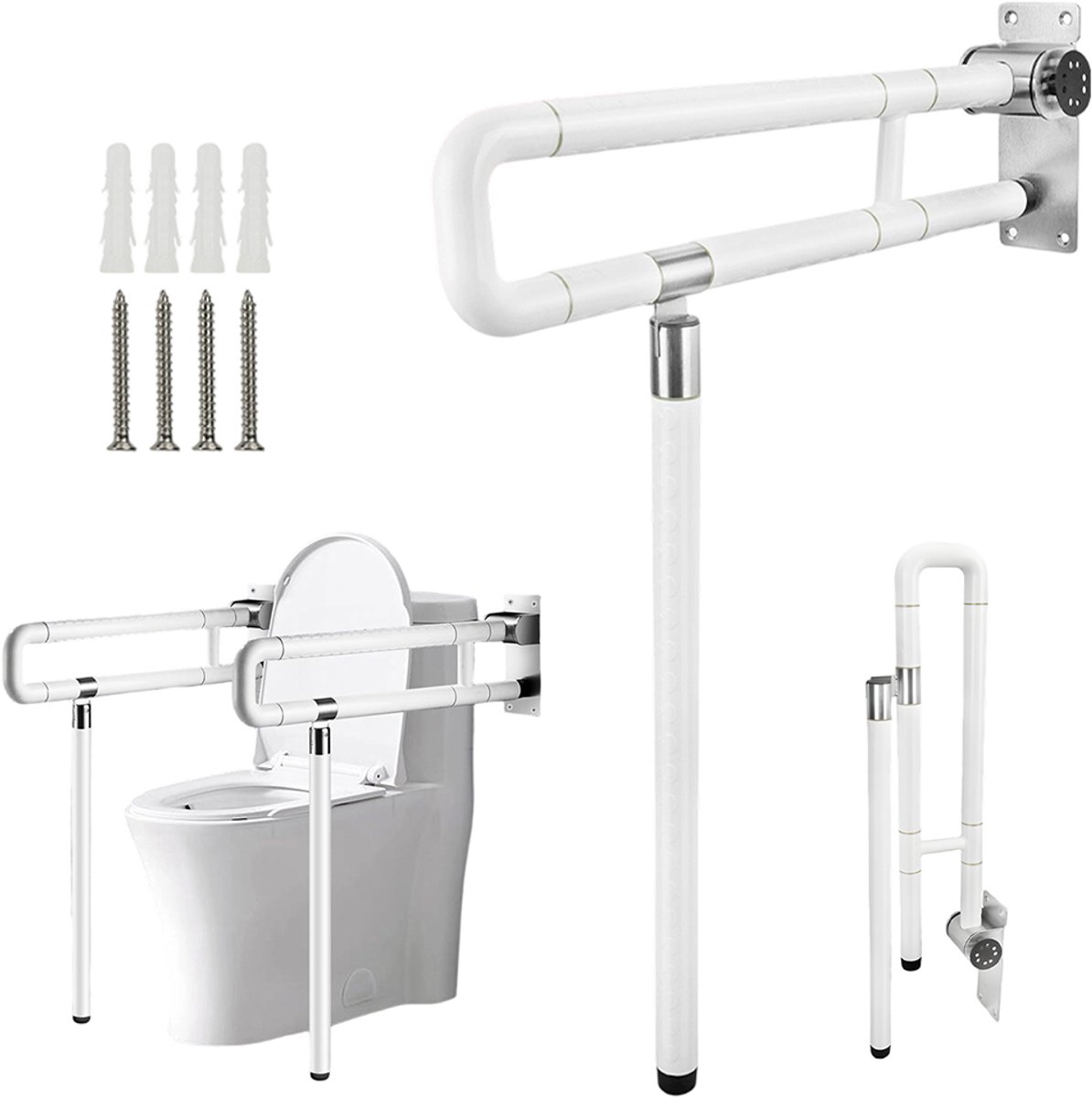 Opklapbare Toiletbeugel - Wandbeugel Badkamer - 90° Opklapbaar en Ruimtebesparend - Draagvermogen tot 200 kg - RVS en ABS - Grote Montageplaat - Voor Toilet, Wastafel, Ouderen en Mindervaliden