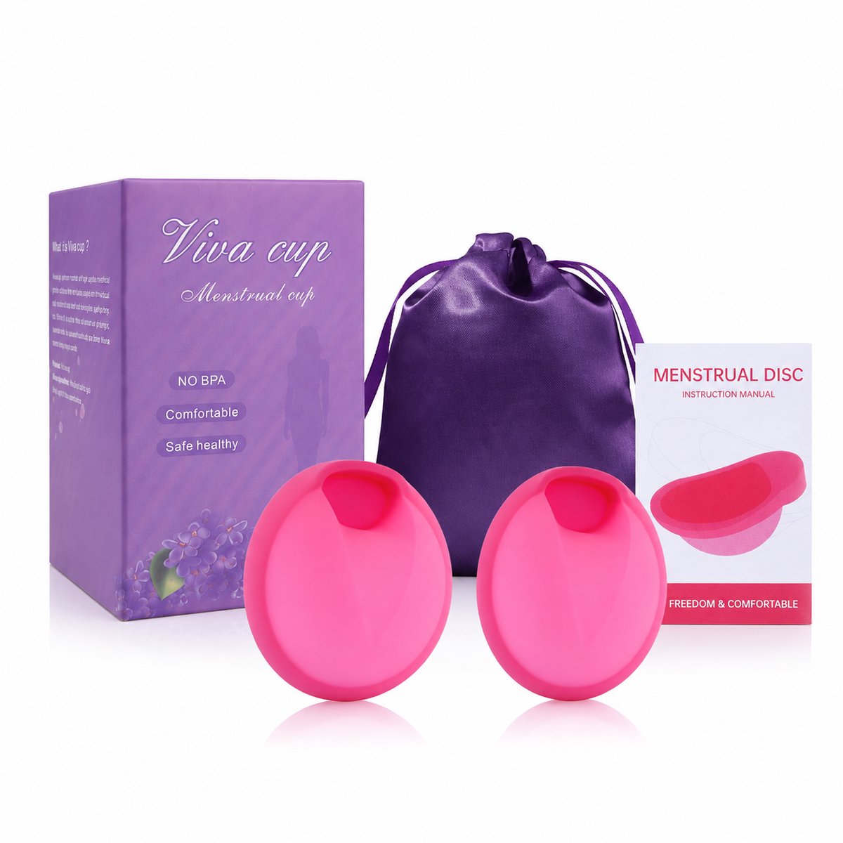 Gloovon® Menstruatiedisc Set - Herbruikbaar & Zacht - Flexibele Siliconen met Opbergzakje - Roze - 2 Stuks - Maat L