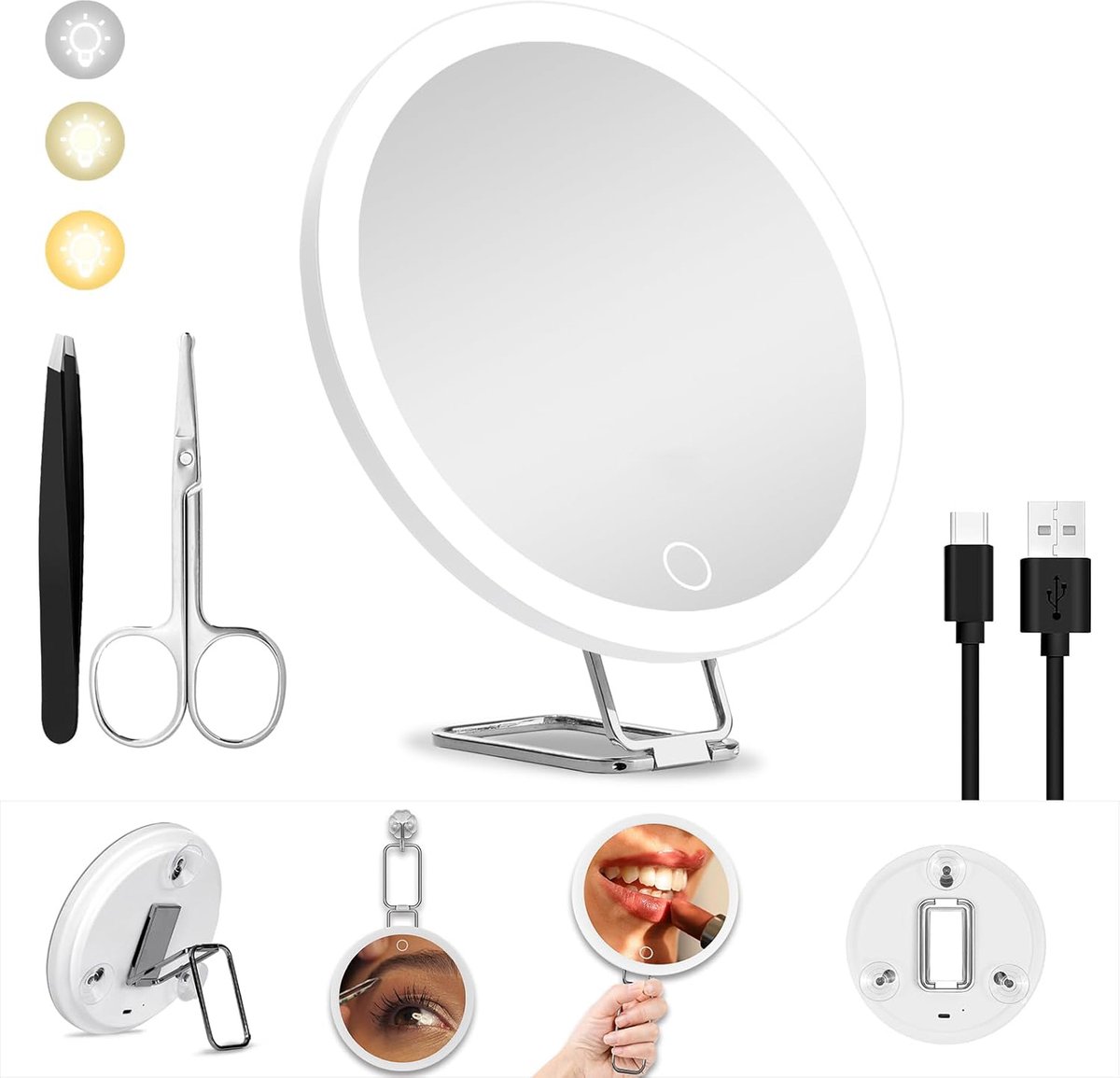 20X Vergrotende Spiegel Met Verlichting - Verlichte Reisvergrotingsspiegel - Make-Up Vergrootspiegel - Handspiegel Met Standaard