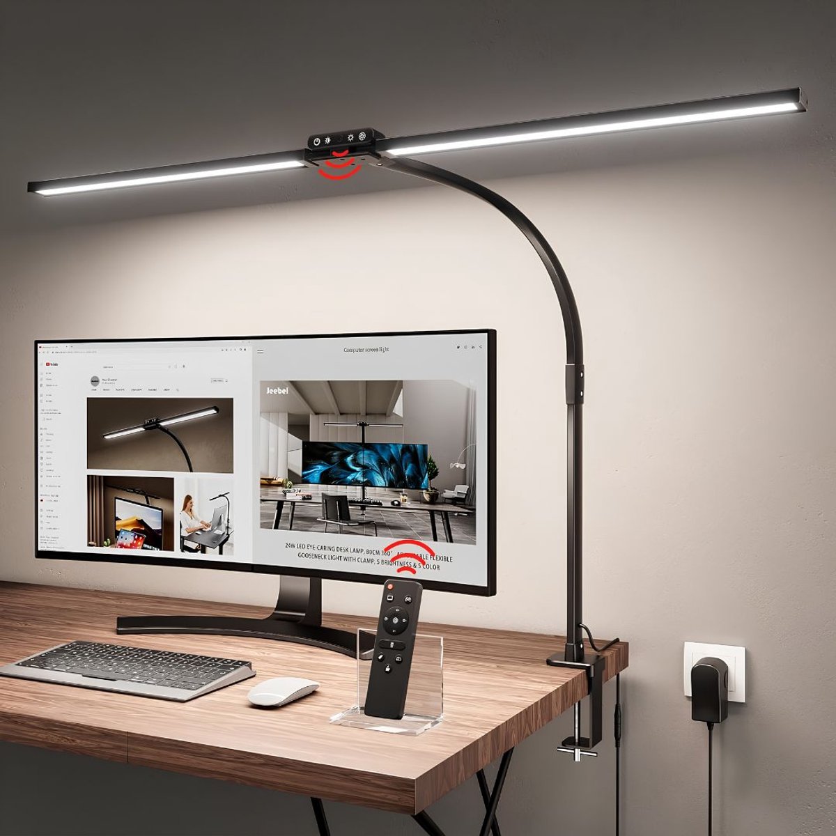 LNMsolutions® Bureaulamp - Bureaulamp LED - Bedlamp - Zwart - 44cm x 19cm x 8cm