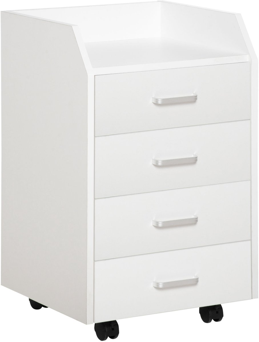 Bureaukast op wielen - 4 schuifladen - MDF en spaanplaat - 40 x 36 x 65 cm - wit