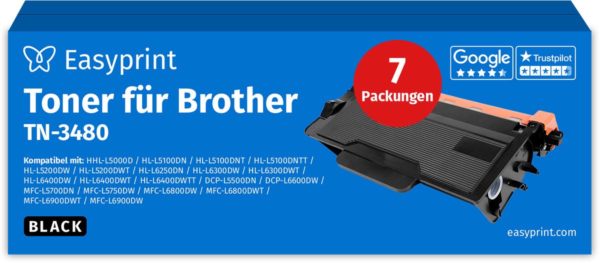 NIEUW: Easyprint Toner voor Brother TN3480, compatibel met Brother DCP-L 5500, HL-L 5000, MFC-L 5700, e.d., 7 stuks