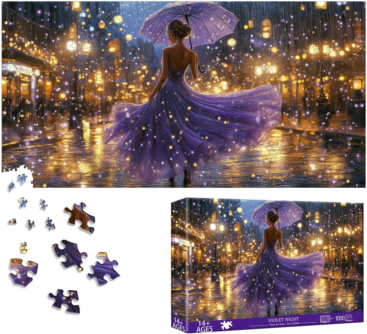 Solidchoice - 1000 Stuk Puzzel voor Volwassenen met Violette Nacht Thema