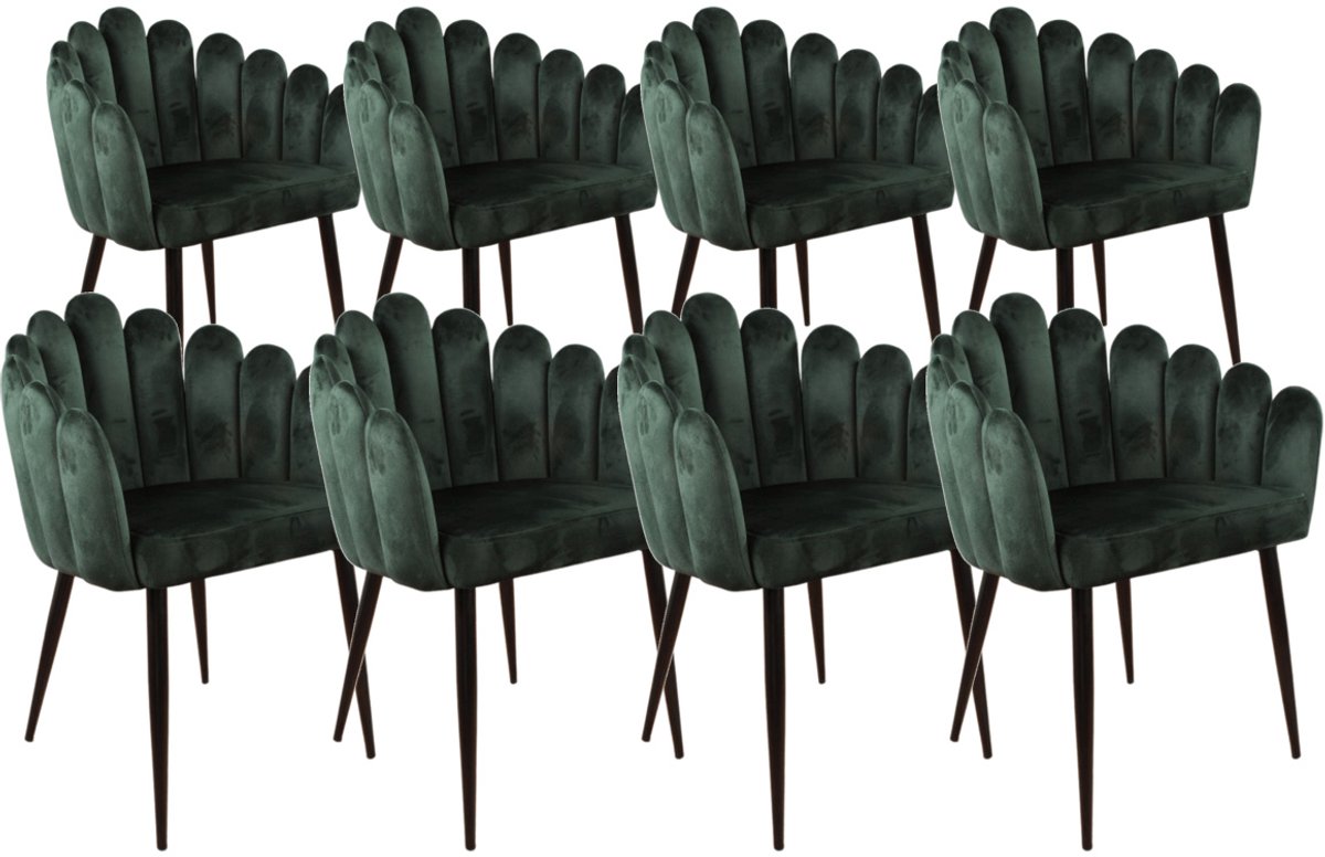 DS4U® - Flower eetkamerstoel - Set van 8 - Groen - Velvet