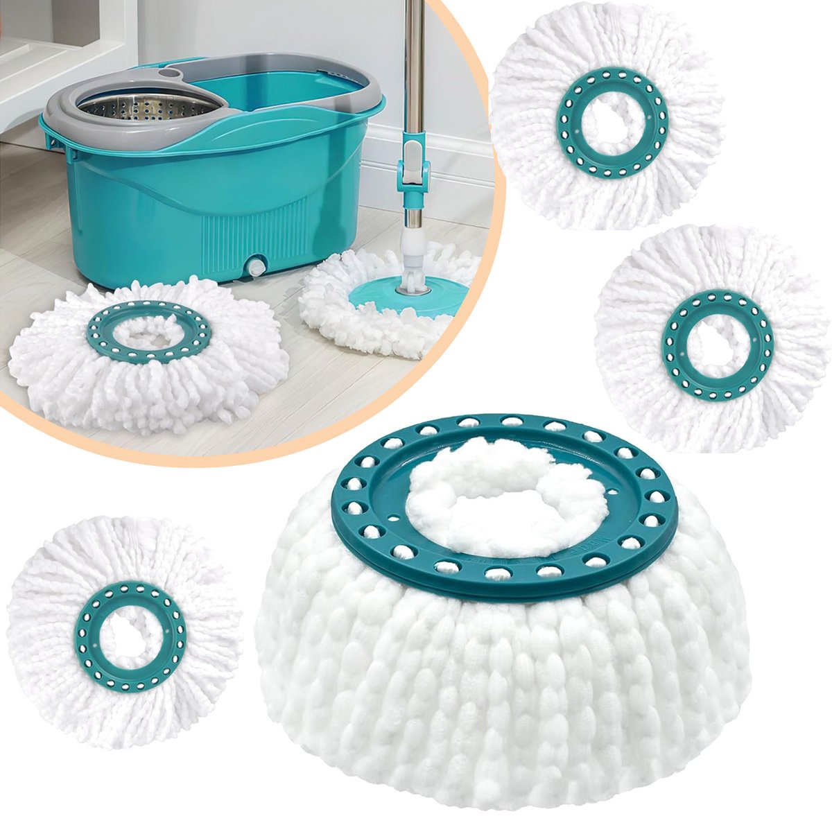 4 Stuks Vervangende Dweilkop - Draaiende Dweilkop - Microvezel Dweilkop - Compatibel Met Leifheit Clean Twist